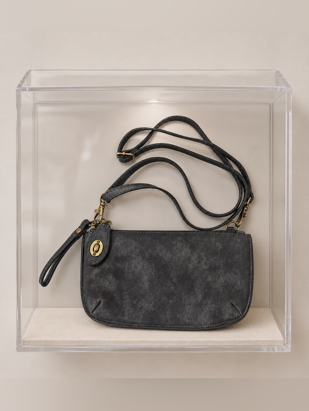 Joy Susan Dark Gray Vegan Leather Crossbody Wristlet Bag